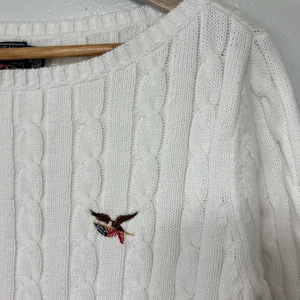American Living Kids White Cable Knit Sweater With Embroidered Eagle Size M